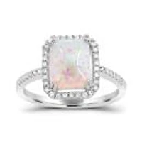 Sterling Silver Created Opal And Created White Sapphire Ring