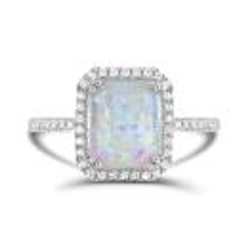 Sterling Silver Created Opal And Created White Sapphire Ring