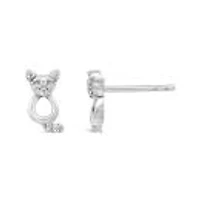 Charming Friends Sterling Silver Diamond Cat Stud Earrings