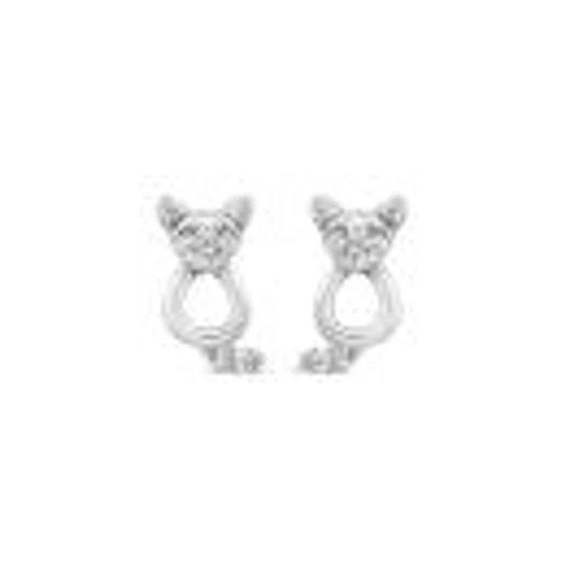 Charming Friends Sterling Silver Diamond Cat Stud Earrings