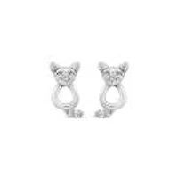 Charming Friends Sterling Silver Diamond Cat Stud Earrings