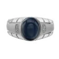 Sterling Silver Created Blue Star Sapphire And Diamond Ring
