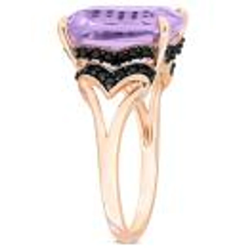 Julianna B Pink Plated Sterling Silver Amethyst And Black Sapphire Ring