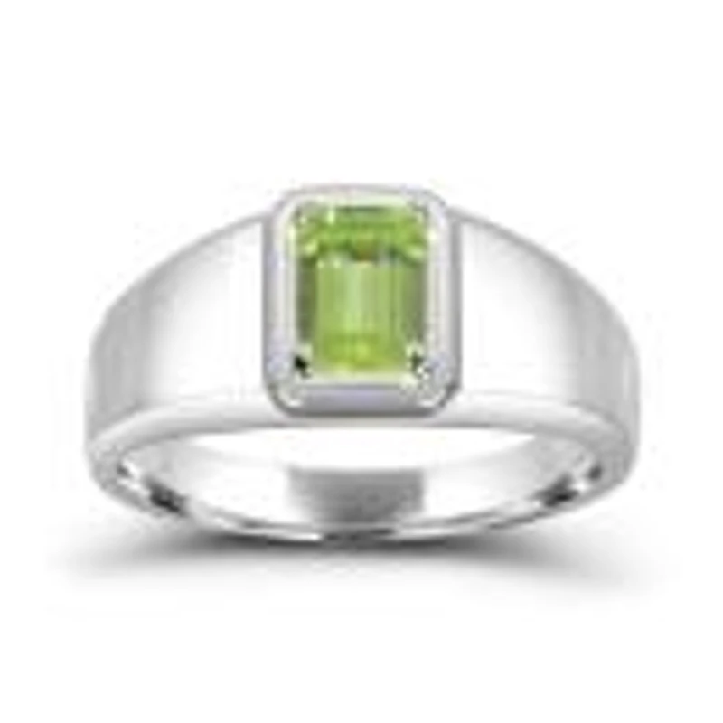 Sterling Silver Peridot Men'S Ring