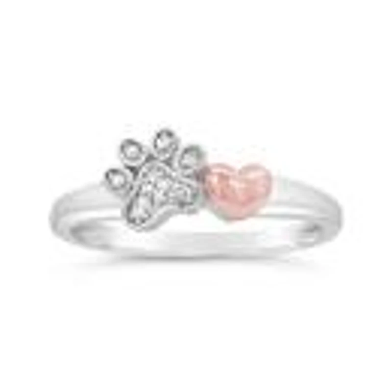 Charming Friends Diamond Paw Heart Ring Sterling Silver & 10K Rose Gold