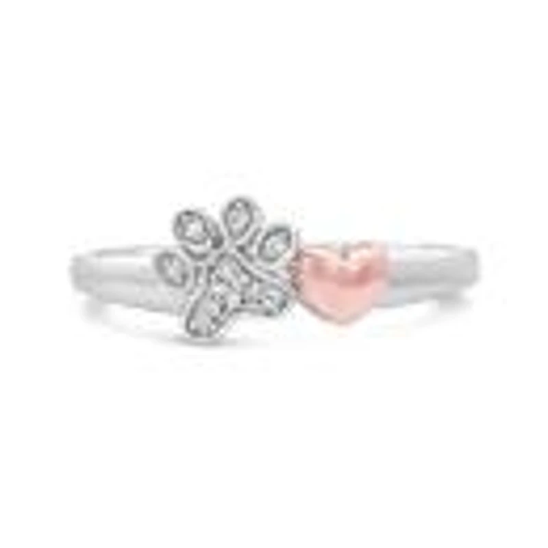 Charming Friends Diamond Paw Heart Ring Sterling Silver & 10K Rose Gold