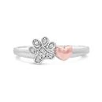 Charming Friends Diamond Paw Heart Ring Sterling Silver & 10K Rose Gold