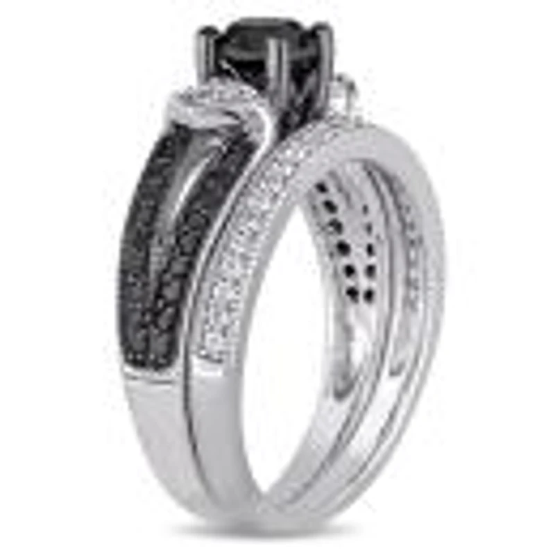 Julianna B 1.12Ctw Black & White Diamond Bridal Set Sterling Silver