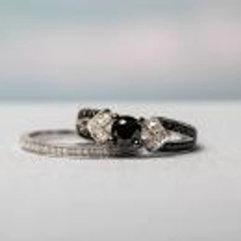Julianna B 1.12Ctw Black & White Diamond Bridal Set Sterling Silver