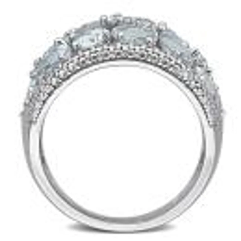 Julianna B Sterling Silver Aquamarine And Diamond Accent Wide Ring