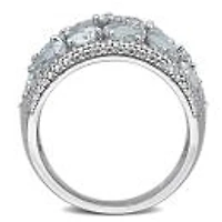 Julianna B Sterling Silver Aquamarine And Diamond Accent Wide Ring