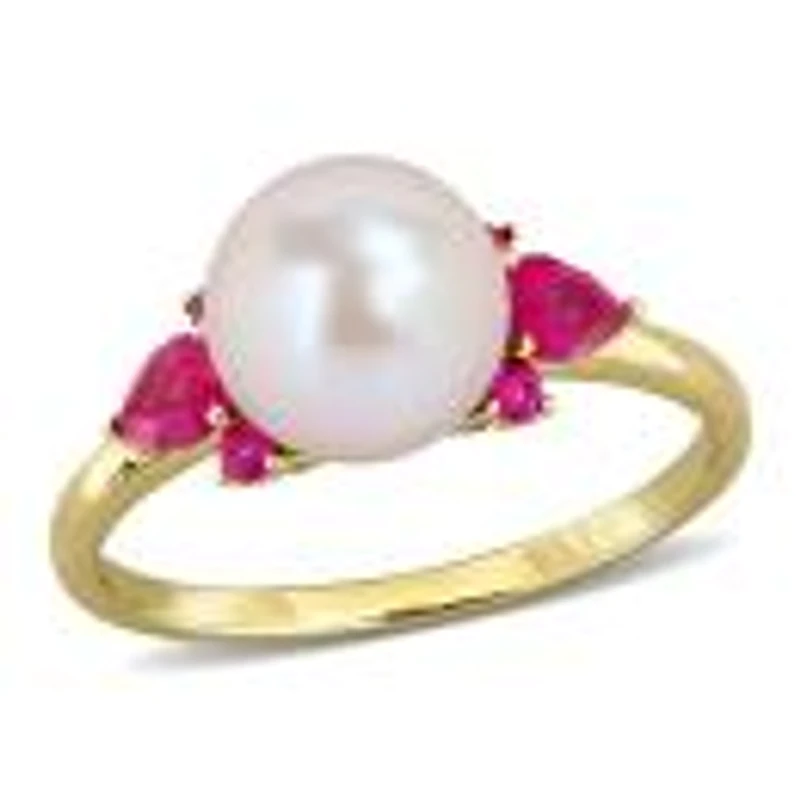 Julianna B 14K Yellow Gold 8-8.5Mm Pearl & Created Ruby Ring