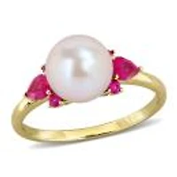 Julianna B 14K Yellow Gold 8-8.5Mm Pearl & Created Ruby Ring