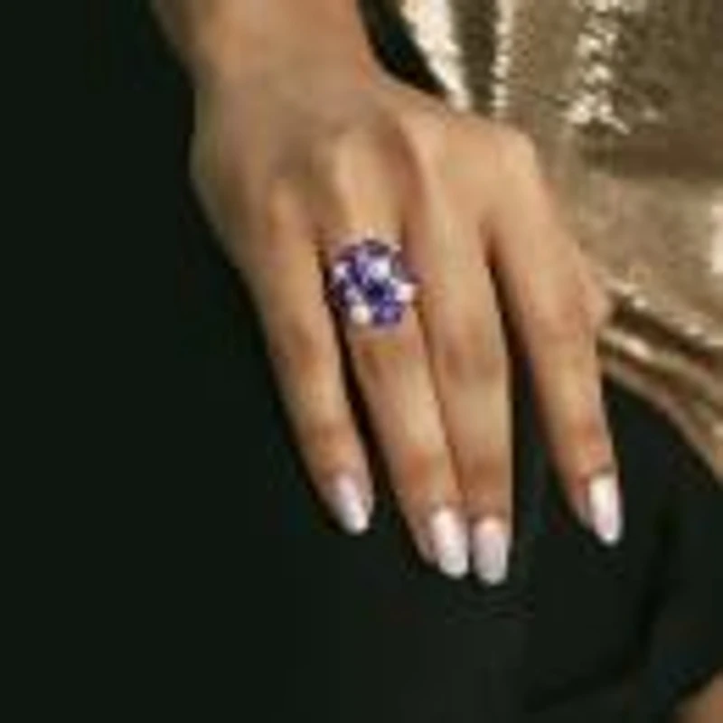 Julianna B Sterling Silver 4-5.5Mm Pearl And Created Sapphire Ring