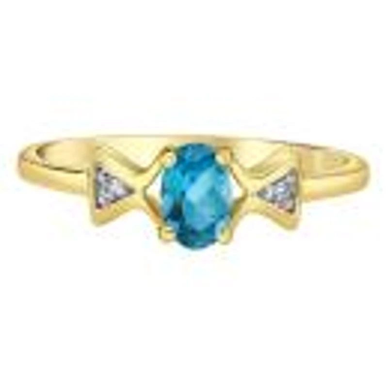 10K Yellow Gold Blue Topaz & Diamond Ring