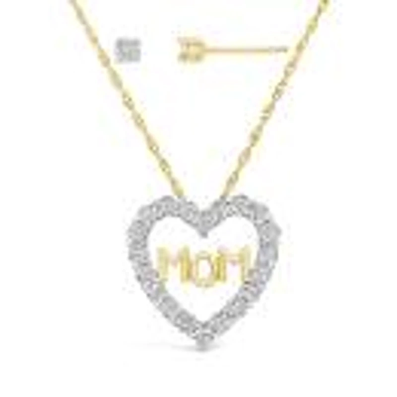 Lab Grown 0.10Ctw Mom Diamond Pendant & Earring Set In 18K Yellow Gold Vermeil
