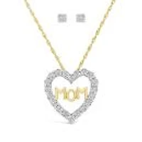 Lab Grown 0.10Ctw Mom Diamond Pendant & Earring Set In 18K Yellow Gold Vermeil