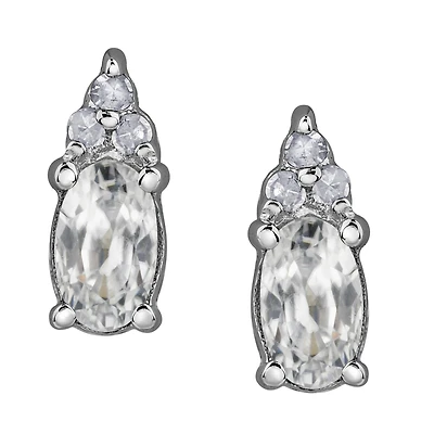 10K White Gold White Zircon & 0.05CTW Diamond Earrings