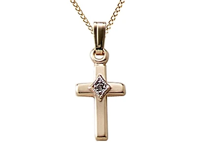 Children's 10K Yellow Gold 13" Diamond Set Cross