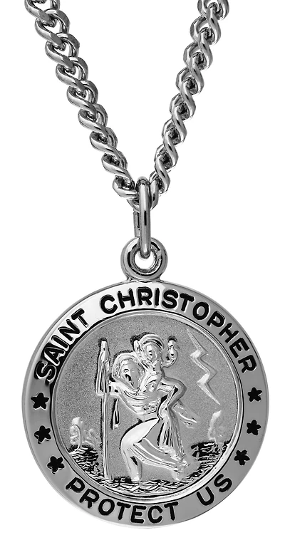 Sterling Silver 18" Round St. Christopher Medal