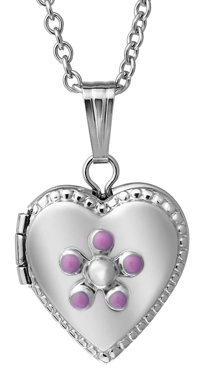 Children's Sterling Silver 15" Pink Flowers Locket