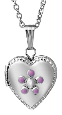 Children's Sterling Silver 15" Pink Flowers Locket