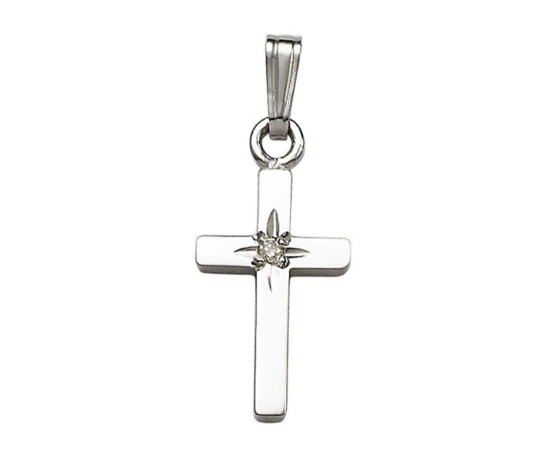 Children's Sterling Silver 15" Diamond Set Cross