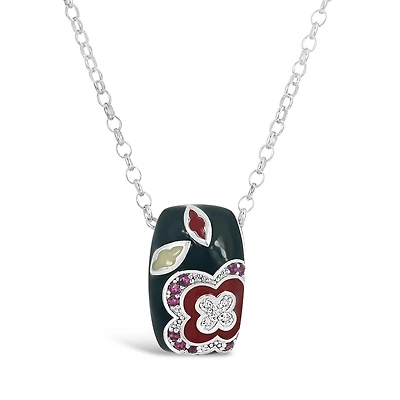 Sterling Silver Diamond & Ruby with Enamel Pendant