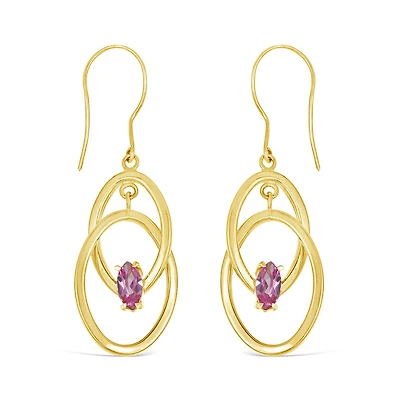 10K Yellow Gold Created Pink Sapphire Earrings