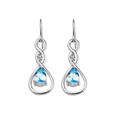 Sterling Silver Blue Topaz & Diamond Earrings