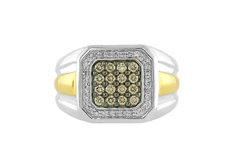 10K White & Yellow Gold Champagne & White Diamond Men's Ring