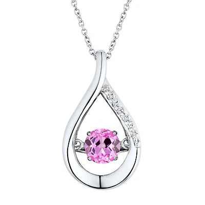 Sterling Silver Created Pink Sapphire & Cubic Zirconia Pendant