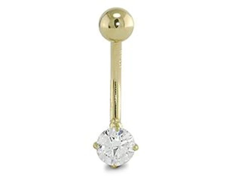14K Yellow Gold 5Mm Cubic Zirconia Belly Ring