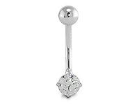 14K White Gold 5Mm Cubic Zirconia Belly Ring