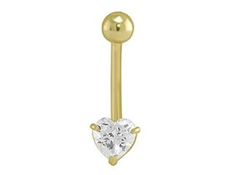 14K Yellow Gold 6Mm Heart Cubic Zirconia Heart Belly Ring