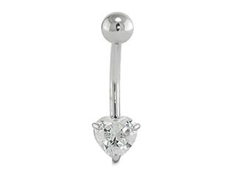 14K White Gold 6Mm Heart Cubic Zirconia Heart Belly Ring