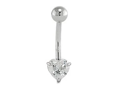 14K White Gold 6Mm Heart Cubic Zirconia Heart Belly Ring