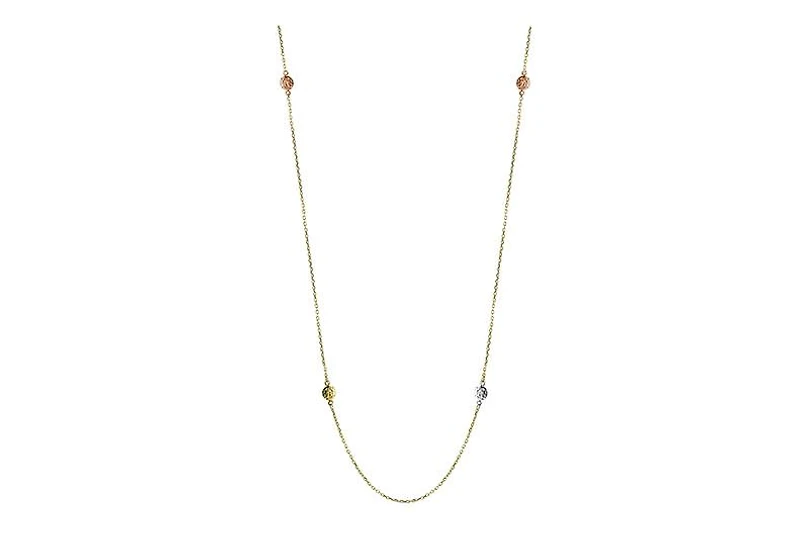 10K Tri-Colour Diamond Cut Stationary Bead Necklace