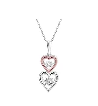 Sterling Silver & Rose Gold Double Heart Dancing Diamond Pendant