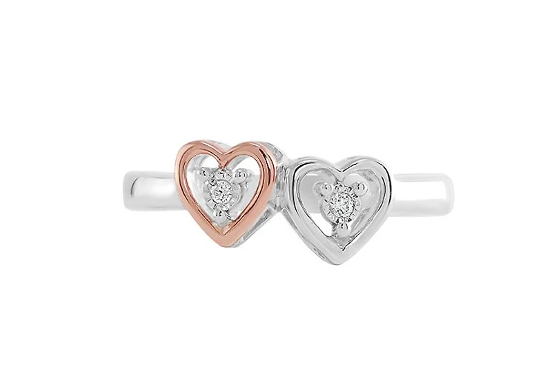 Sterling Silver Rose Gold Diamond Heart Promise Ring