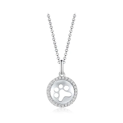 Sterling Silver Cubic Zirconia 19" Paw Print Pendant