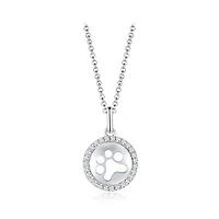 Sterling Silver Cubic Zirconia 19" Paw Print Pendant