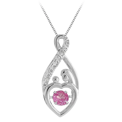 Sterling Silver Created Pink & Created White Sapphire Dancing Mom Pendant