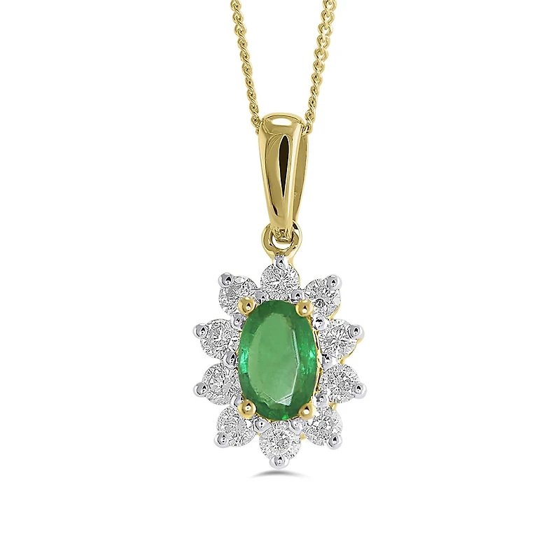 14K Yellow Gold Emerald & 0.30Ctw Diamond Pendant