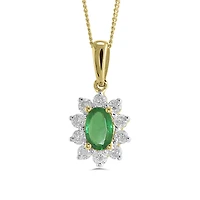 14K Yellow Gold Emerald & 0.30Ctw Diamond Pendant