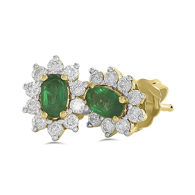 14K Yellow Gold Emerald & 0.44CTW Diamond Earrings