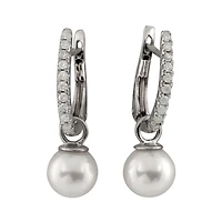 14K White Gold 0.22CTW Diamond and 7.0-7.5mm Akoya Pearl Earrings