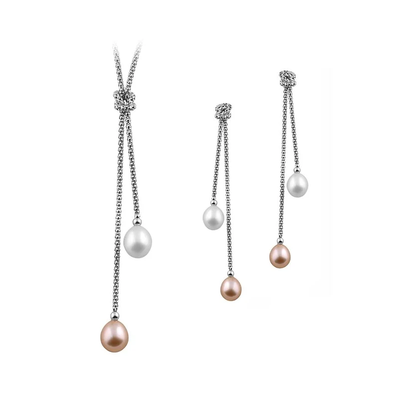 Dangling Pearl Silver Set