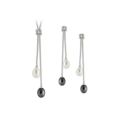 Dangling Pearl Silver Set