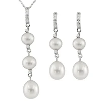 Dangling Silver Pearl 2 Piece Set
